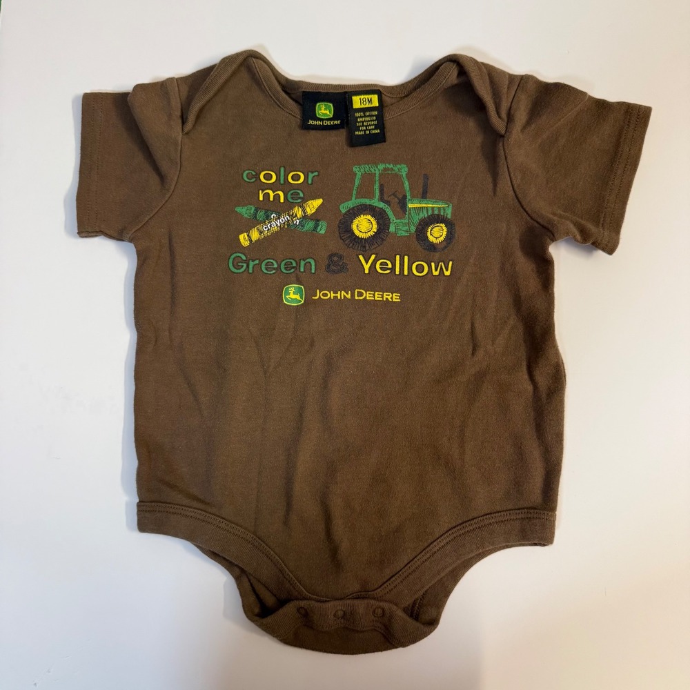 John Deere Brown Short Sleeve Tractor Crayola Crayon Onesie Boys 18 Months